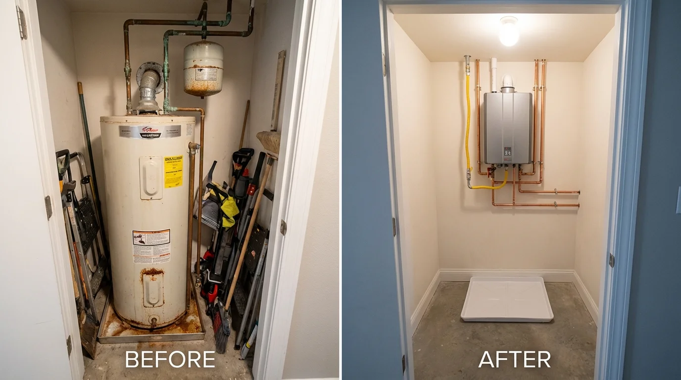 Tank water heater versus wall-mounted tankless unit comparison for Boston, GA homeowners