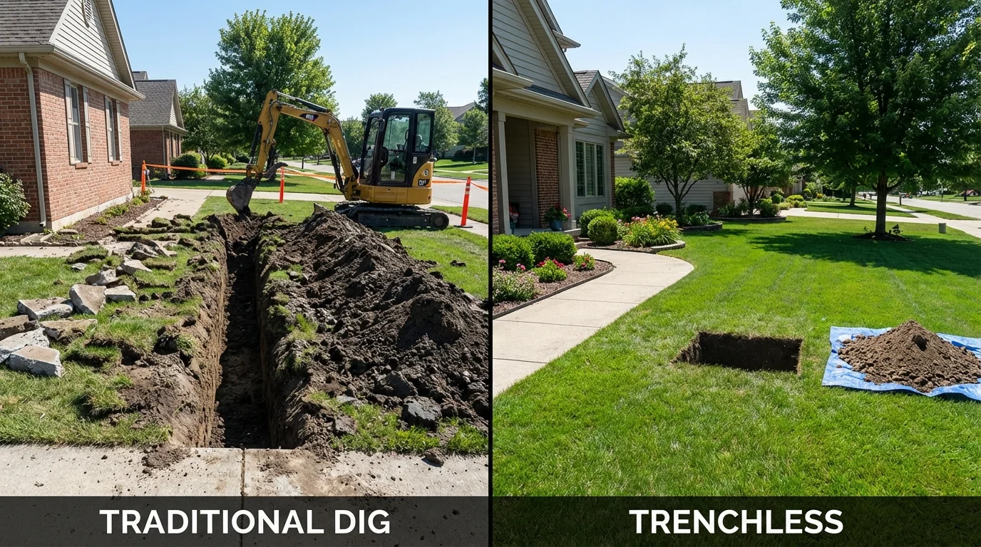 Trenchless sewer repair with minimal yard damage versus traditional excavation in Boston, GA
